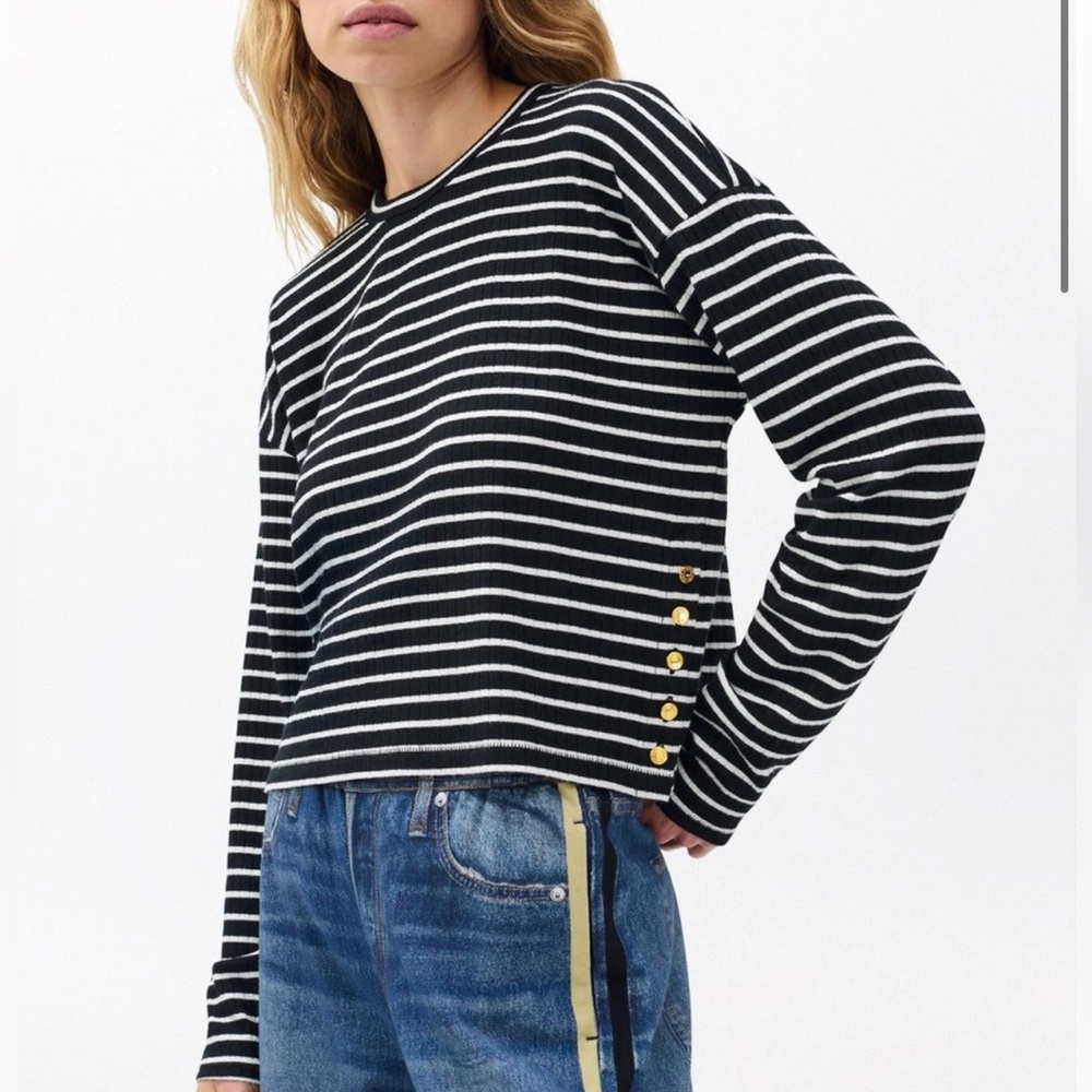 RAG & BONE The Knit Striped Long-Sleeve Tee - Black Multi - XS